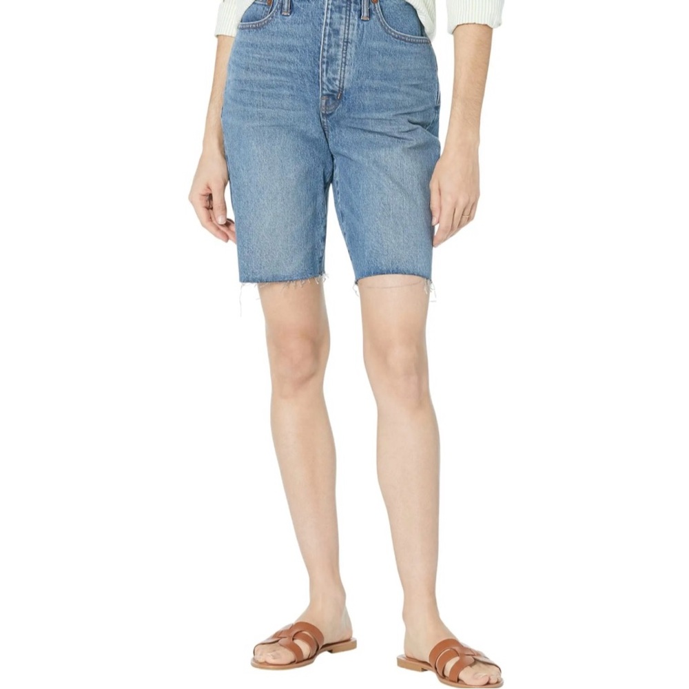 NWT Madewell Hi Rise Long Denim Shorts Brightwood Wash Sz 30